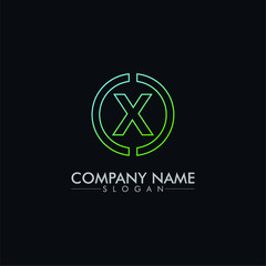 company logo vector of the letter X with line on dark background
