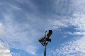 cctv camera under blue sky view