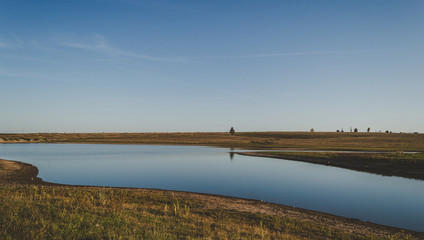Beautiful landscape of a lake in the steppe