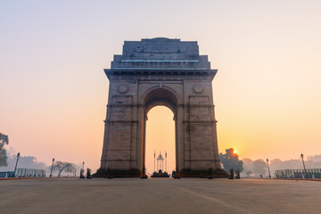 Fototapeta na wymiar Sunrise in Dehli, view on India Gate
