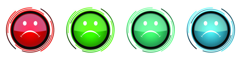 Cry round glossy vector icons, set of buttons for webdesign, internet and mobile phone applications in four colors options isolated on white background