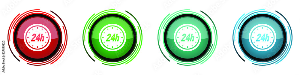 Poster 24h round glossy vector icons, set of buttons for webdesign, internet and mobile phone applications 