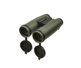 Modern binoculars isolate on white back. Surveillance device. Device for viewing at a distance.