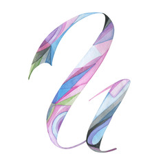 Latin alphabet capital letter U drawn by watercolor. Isolated object on a white background.