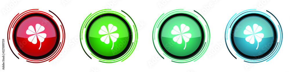 Fototapete Four-leaf clover round glossy vector icons, set of buttons for webdesign, internet and mobile phone applications in four colors options isolated on white background