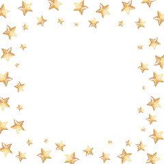 Obraz na płótnie Canvas watercolor yellow stars frame isolated on white background. Golden stars square border