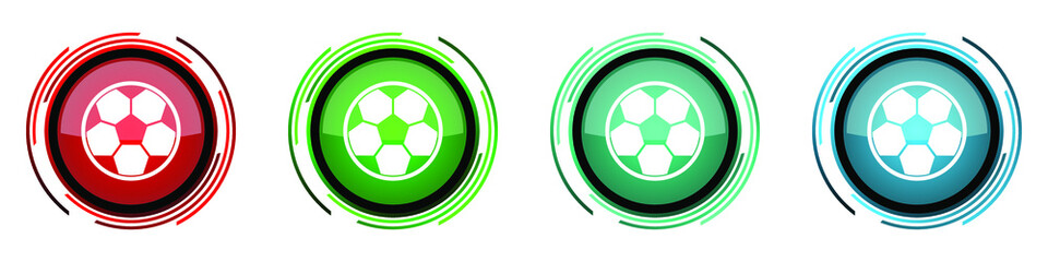 Obraz premium Soccer round glossy vector icons, set of buttons for webdesign, internet and mobile phone applications in four colors options isolated on white background
