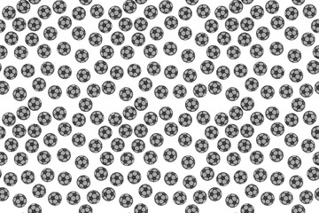 Seamless pattern from soccer balls in chaotic order. 3d illustration. Paper print or fabric texture.