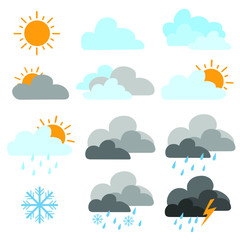 Obraz premium Set of weather icons. Flat vector symbols are isolated on a white background.