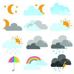 Set of weather icons. Flat vector symbols are isolated on a white background.