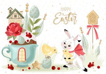 Cute Easter Bunny with a hand-drawn phrase 