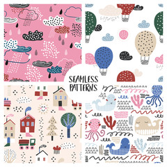 Seamless patterns. Creative vector background for fabric, textile, nursery wallpaper.