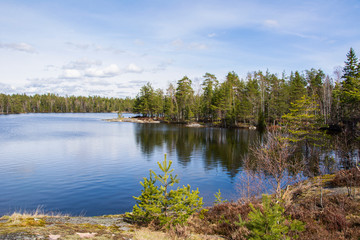 Fototapeta na wymiar View of Lake Meiko area in spring, Kirkkonummi, Finland
