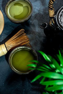Drinking Green Matcha Tea. Japanese or Asian Healthy Bewerage