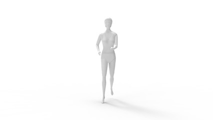 3D rendering of a simple computer generated model woman taking a step isolated