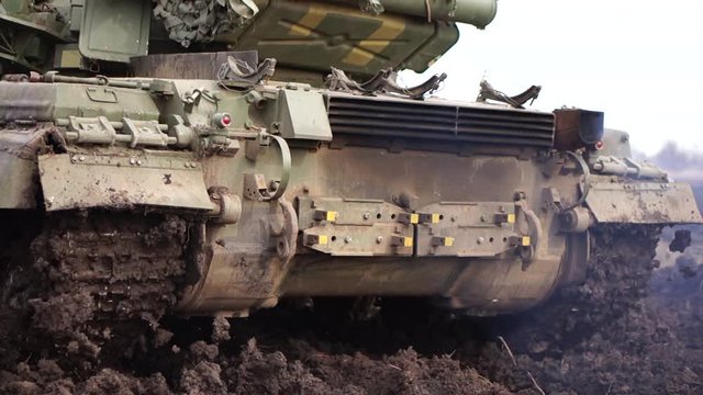 Tank company drills,T-64 tank on the battlefield, Video from drone 4k, 4k video