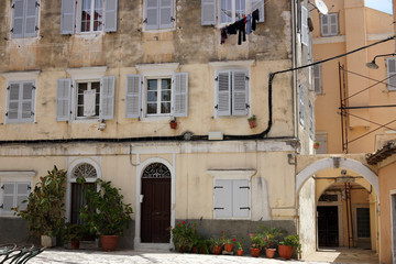 Fototapeta na wymiar Old building facade Corfu town Greece