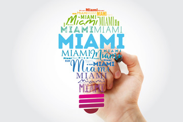 Miami light bulb word cloud, travel concept background