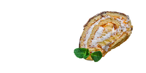 biscuit cake roll (delicious sweet honey dessert) menu concept. background. top view. copy space
