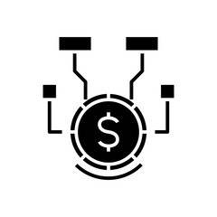 Money destinations black icon, concept illustration, vector flat symbol, glyph sign.