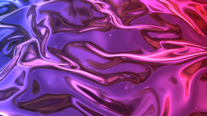 Fototapeta premium 3D render beautiful folds of foil with gradient iridescent blue red color in full screen, as clean fabric abstract background. Simple soft material with crease like waves on liquid surface. 78