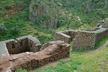 The Ancient Structures Ruins in Pisac Archaeological Complex, Sacred Valley of The Incas, Cusco region, Peru - obrazy, fototapety, plakaty