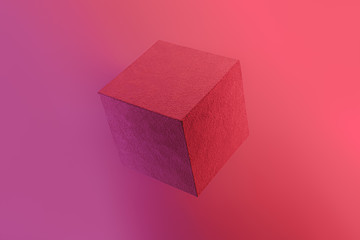 Geometric cube figure in vibrant neon colors. Vivid pink and red gradients, geometric shape,...
