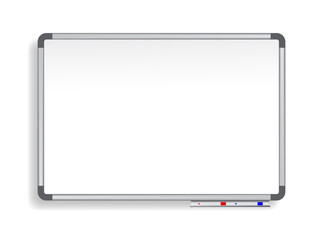 Realistic office Whiteboard. Empty whiteboard with marker on a white background.