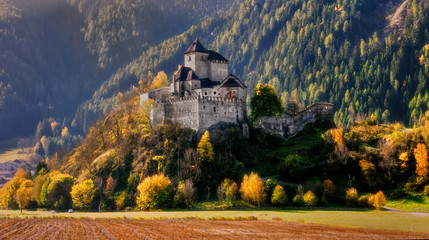 Naklejka premium Fortified castle in Austria, on the route from Insbruk to Italy