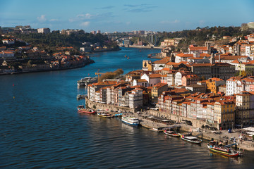 View of Historical Old Town of Porto at Douro River in Portugal