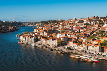 Fototapeta na wymiar View of Historical Old Town of Porto at Douro River in Portugal
