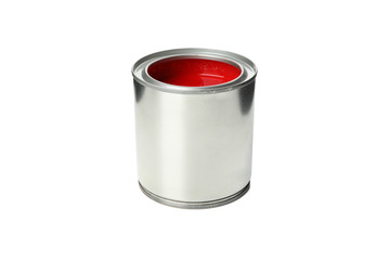 Can of red paint isolated on white background
