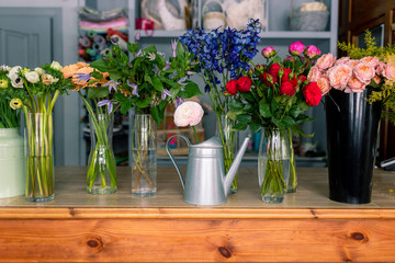 Assortment of beautiful flowers in shop. beautiful colorful flowers