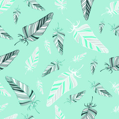 Fototapeta na wymiar Seamless feather pattern. Vector drawing by hand. For cover design, fabric, things, postcards, decoupage.