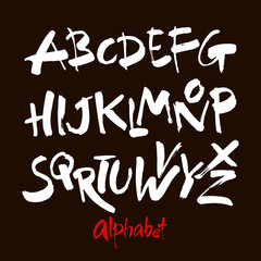 Vector Acrylic Brush Style Hand Drawn Alphabet Font. Calligraphy alphabet on a black background