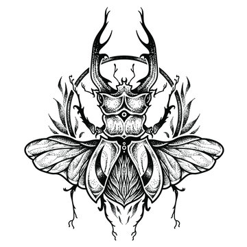 Stag-beetle tattoo. psychedelic, zentangle style. vector illustration