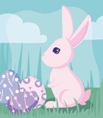 Happy easter rabbit with eggs vector design