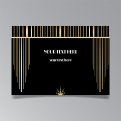 Art Deco page template, retro style for web and print, geometric retro pattern design with golden lines.