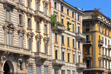 Fototapeta na wymiar historical colored buildings in milan in italy
