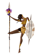 lady female african huntress warrior - obrazy, fototapety, plakaty