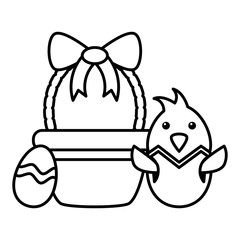 chick with easter egg on white background