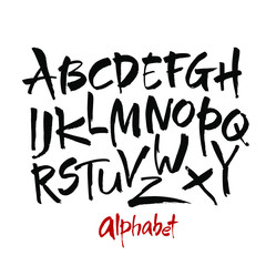 Vector Acrylic Brush Style Hand Drawn Alphabet Font. Calligraphy alphabet on a white background. Ink hand lettering.