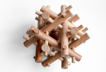 Wooden Brain Bamboo Puzzle on white background