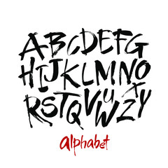Vector Acrylic Brush Style Hand Drawn Alphabet Font. Calligraphy alphabet on a white background. Ink hand lettering.