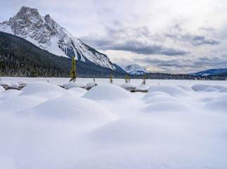 Winter view of moguls at Emerald Lake in Yoho National Park, British Columbia, Canada