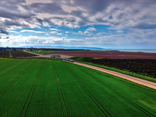 Train in the fields of Shavei Tzion near Naharyia, Israel 