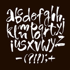 Vector Acrylic Brush Style Hand Drawn Alphabet Font. Calligraphy alphabet on a black background