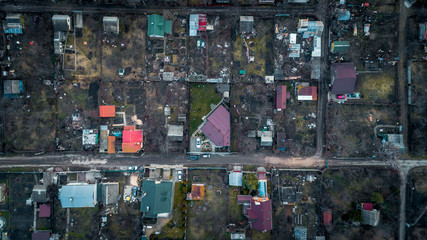 Aerial view of residential area in typical suburb home community in Kiev, Ukraine