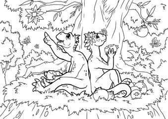 Coloring book for children with a dinosaur