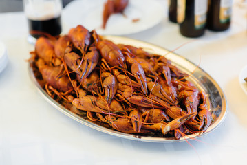 A large plate of delicious and mouth-watering crayfish.